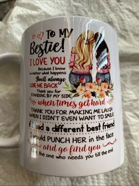 Bestie I Love You Floral Friendship Mug - White